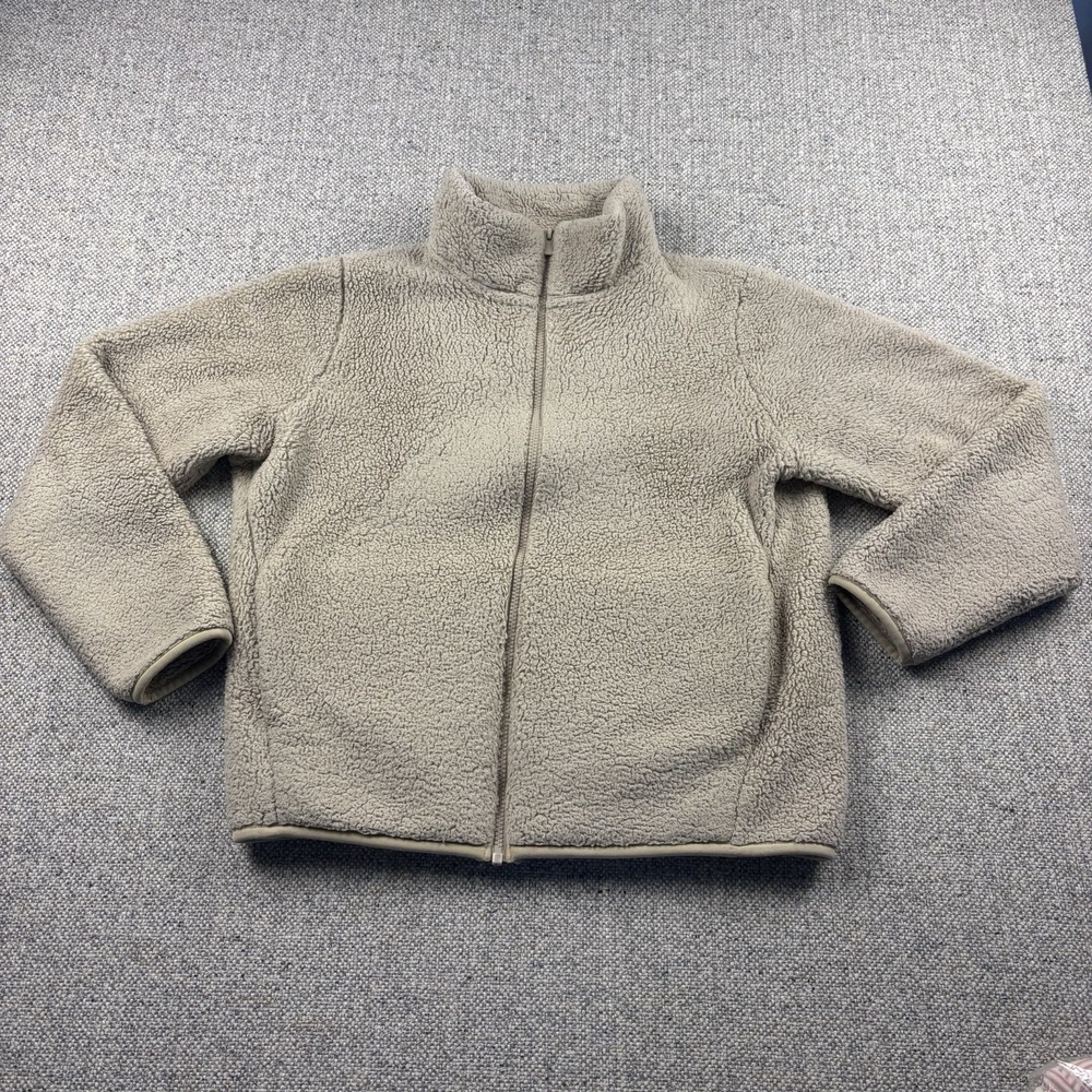 Uniqlo Fluffy Yarn Fleece Jacket Womens Full Zip Sherpa Teddy Beige Cozy Coat S